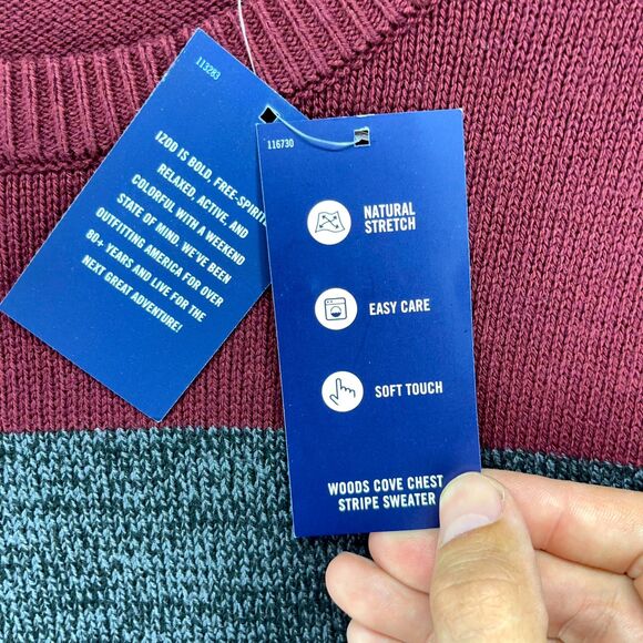 IZOD Men's Velvet Maroon 2X Large‎ Crew Neck Stripe Sweater NWT MSRP $65 - Picture 7 of 10